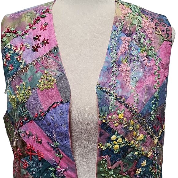 Beautiful Handmade Multicolor Open Front Patchwork Embroidered Cardigan Vest-L - Picture 5 of 10